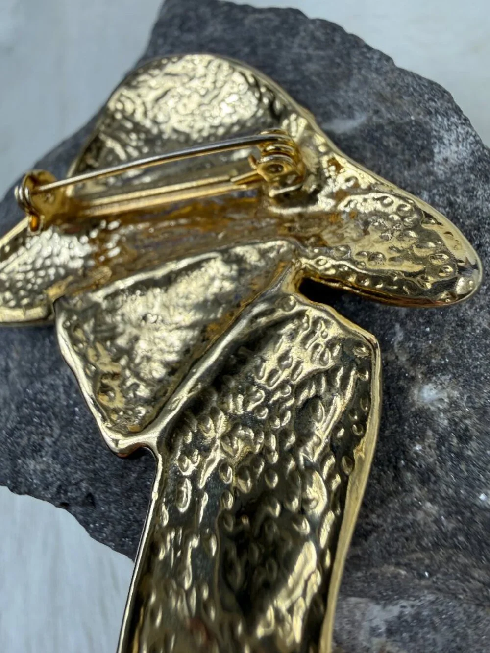 Vintage Gold Tone Black Enamel Lady In The Flower Hat Brooch  Unsigned